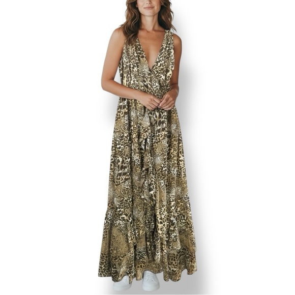 Grace Dresses & Skirts - 4/$20 Tiered Ruffled Leopard Print Midi Dress